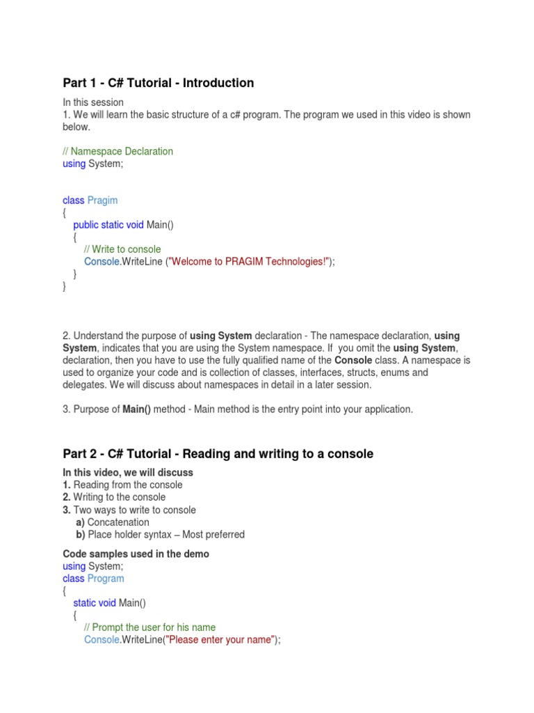C# Tutorial: Basic Program Structure | PDF | C Sharp (Programming ...