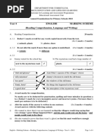 Year 4 English Marking Scheme (Reading Comprehension, Language and Writing)