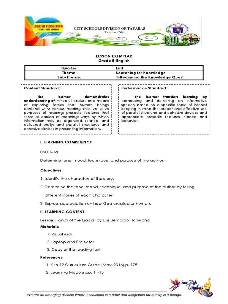 G8 English Lesson Exemplar 1st Quarter 1 PDF | PDF | Phrase | Clause