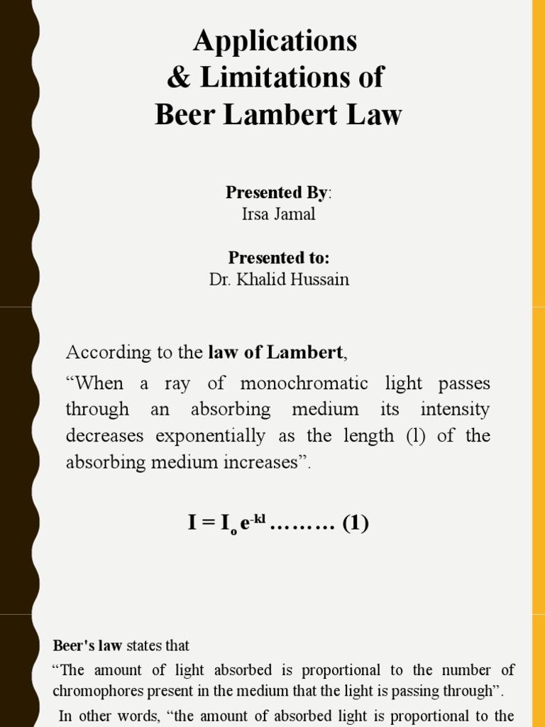Beer Lambert Law PDF Absorbance Electrodynamics