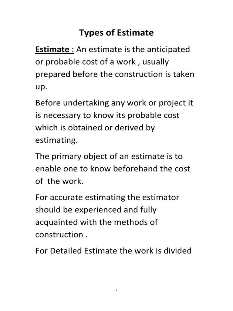 Types of Estimate | PDF | Specification (Technical Standard) | Building