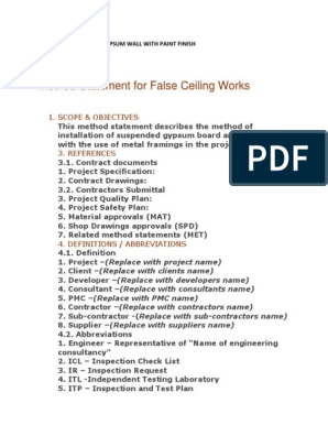 Method Statement For False Ceiling Works 1 Scope
