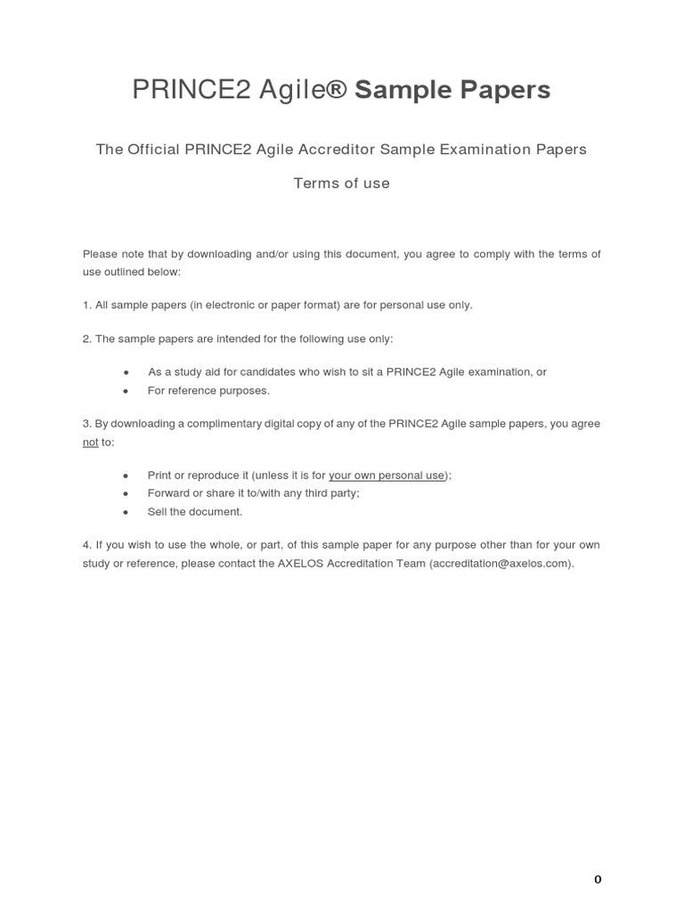 The Official PRINCE2 Agile Accreditor Sample Examination Papers Terms ...