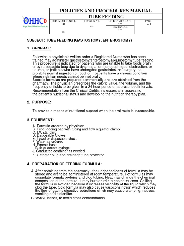 Policies and Procedures Manual Tube Feeding PDF Constipation