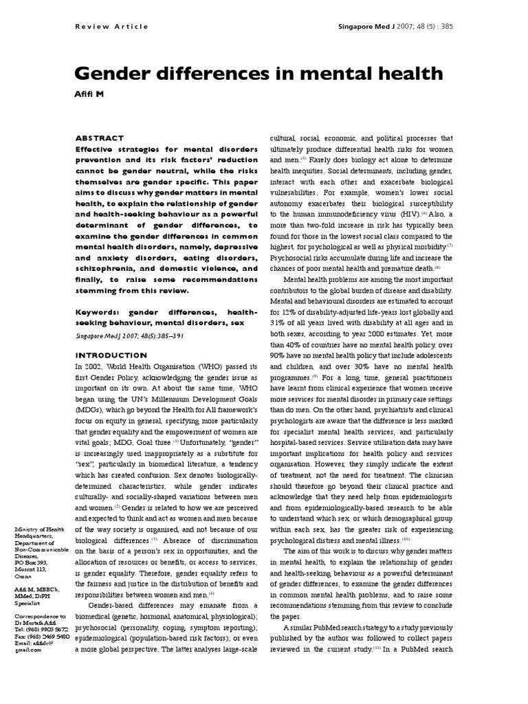 Gender Differences in Mental Health | PDF | Mental Disorder | Major ...