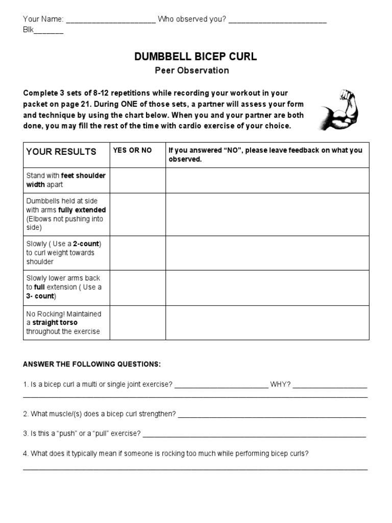 Peer Workout Form Assessment | PDF | Musculoskeletal System | Weightlifting