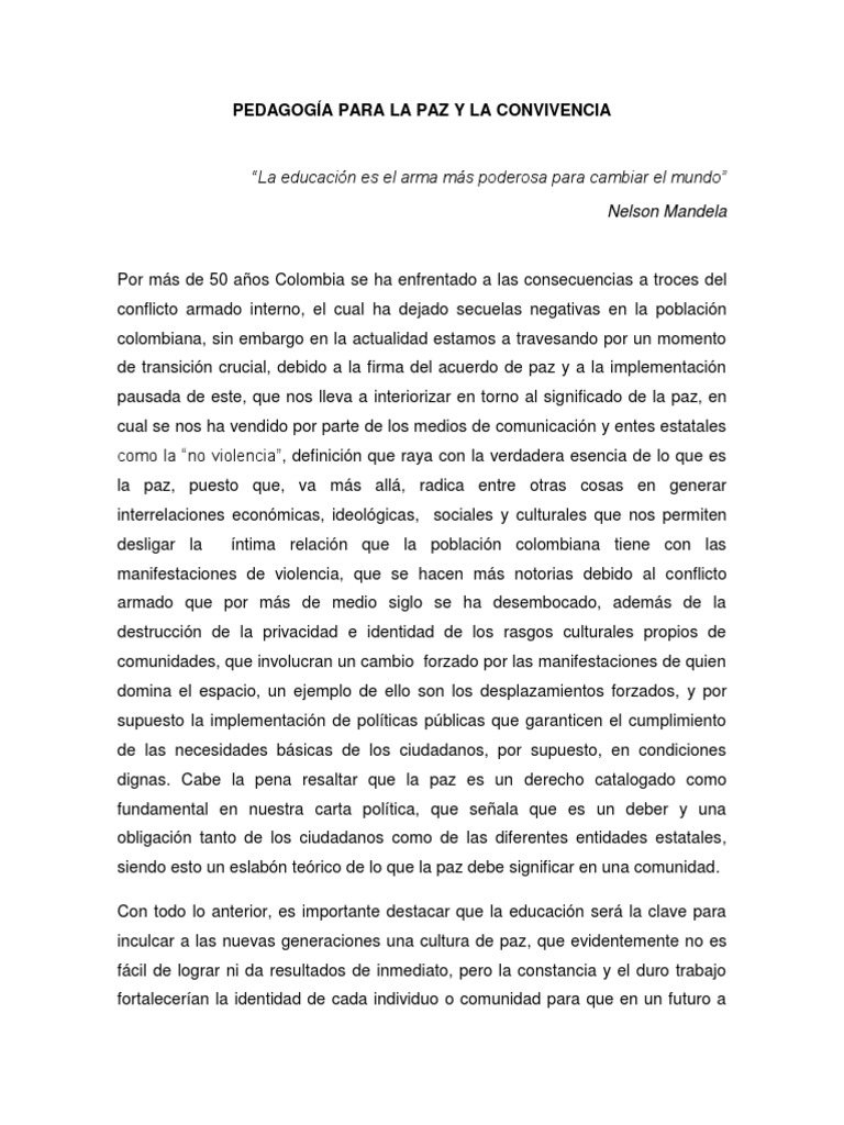 Pedagogía para La Paz y La Convivencia Final | PDF | Sociedad ...