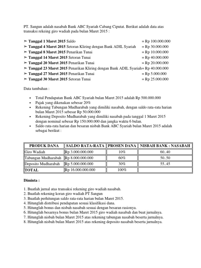 12 Contoh Soal Akuntansi Giro Wadiah Kumpulan Contoh Soal