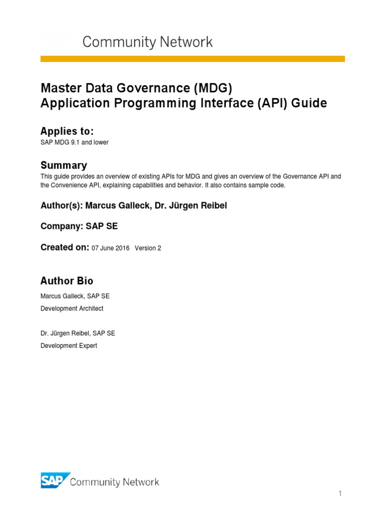Master Data Governance (MDG) Application Programming Interface (API ...