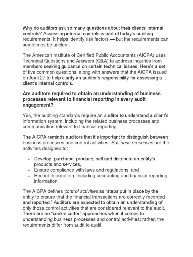 Internal Control Questions PDF Audit Internal Control