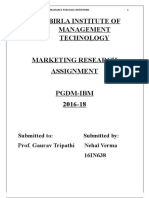 Marketing Research Assignment: Birla Institute of Management Technology