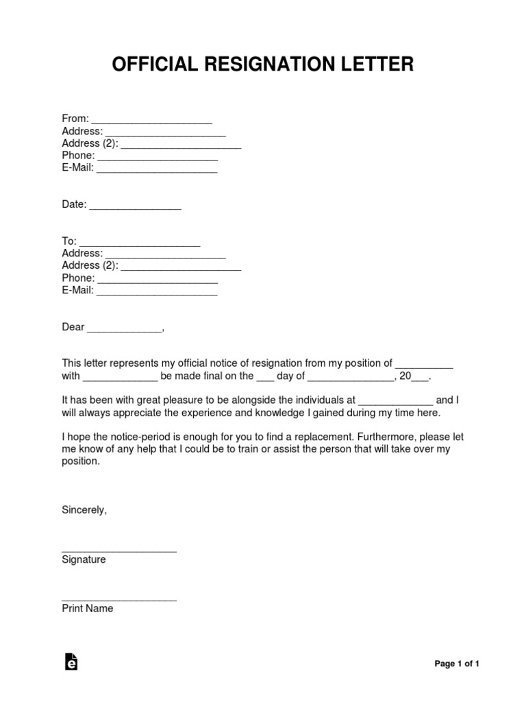 Official Resignation Letter: Page 1 of 1 | PDF