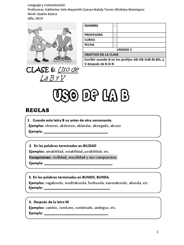 Reglas del uso de B y V en primaria | PDF | Crecimiento personal y ...