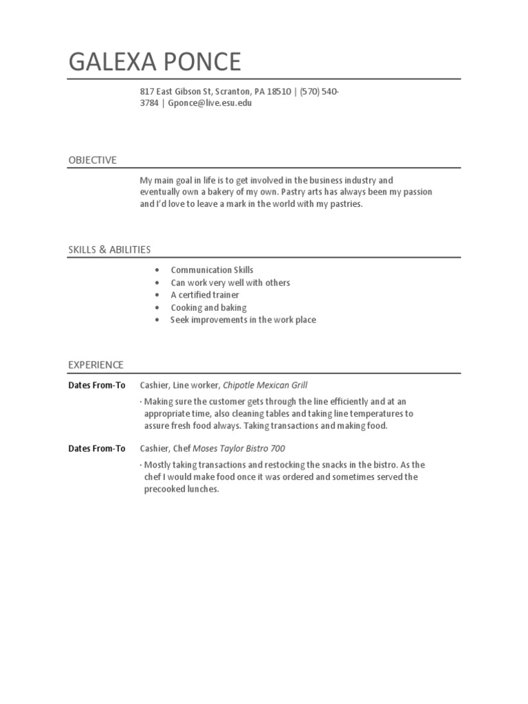 Galexa Ponce Resume PDF Chipotle - 1702686938