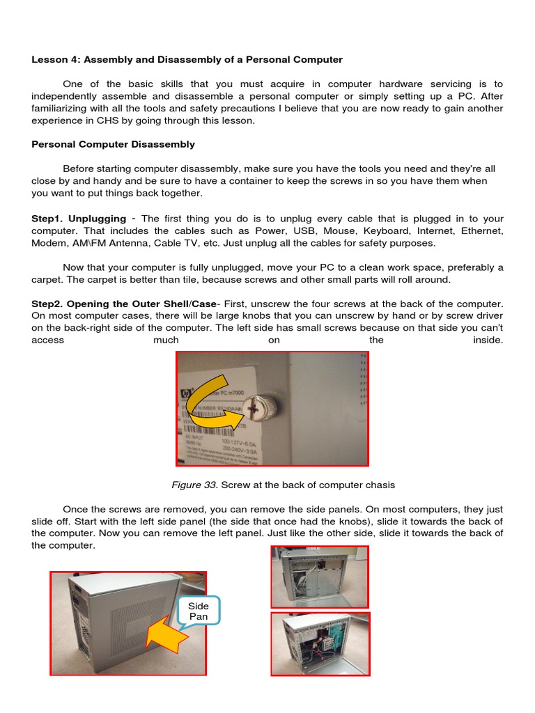 Assembly And Disassembly Of A Personal Computer Computer Hardware Personal Computers
