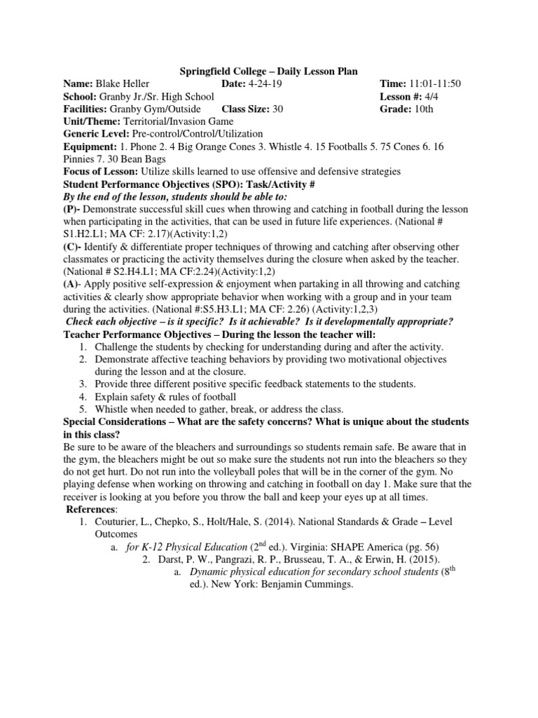 Football Lesson Plan WR Route Tree 4-23-19 | Download Free PDF | Lesson ...