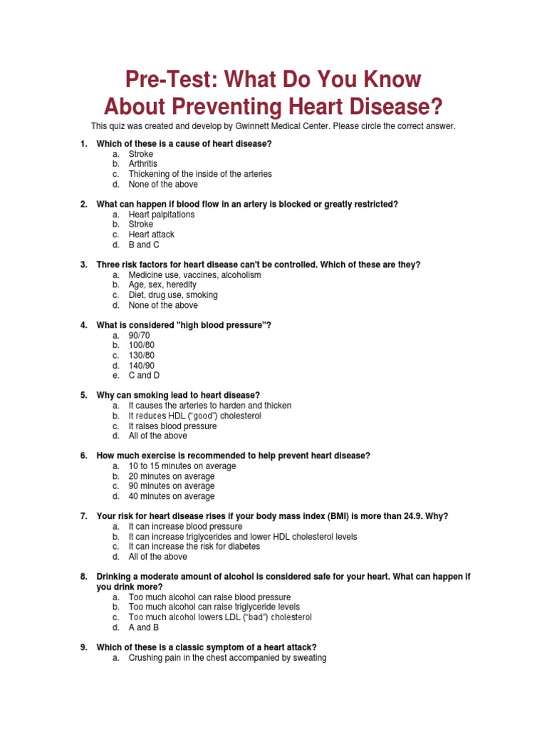 Heart Disease Prevention Quiz | PDF