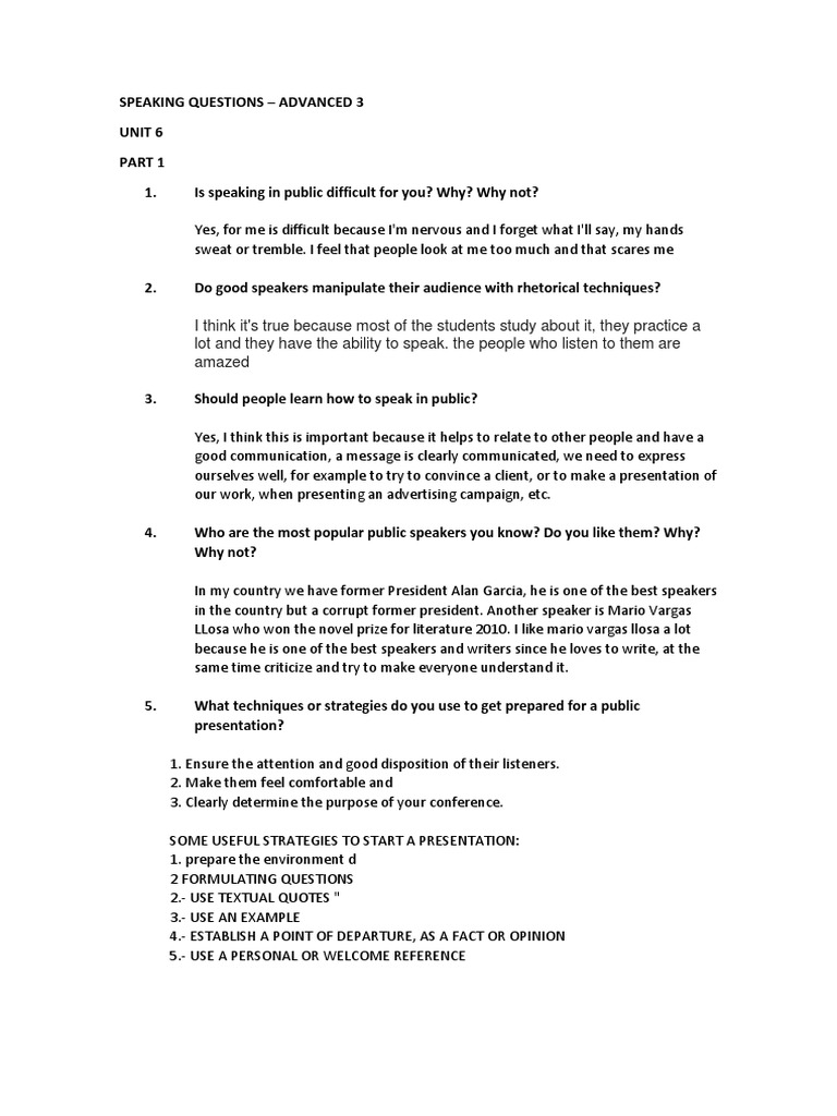 Speaking Questions | PDF