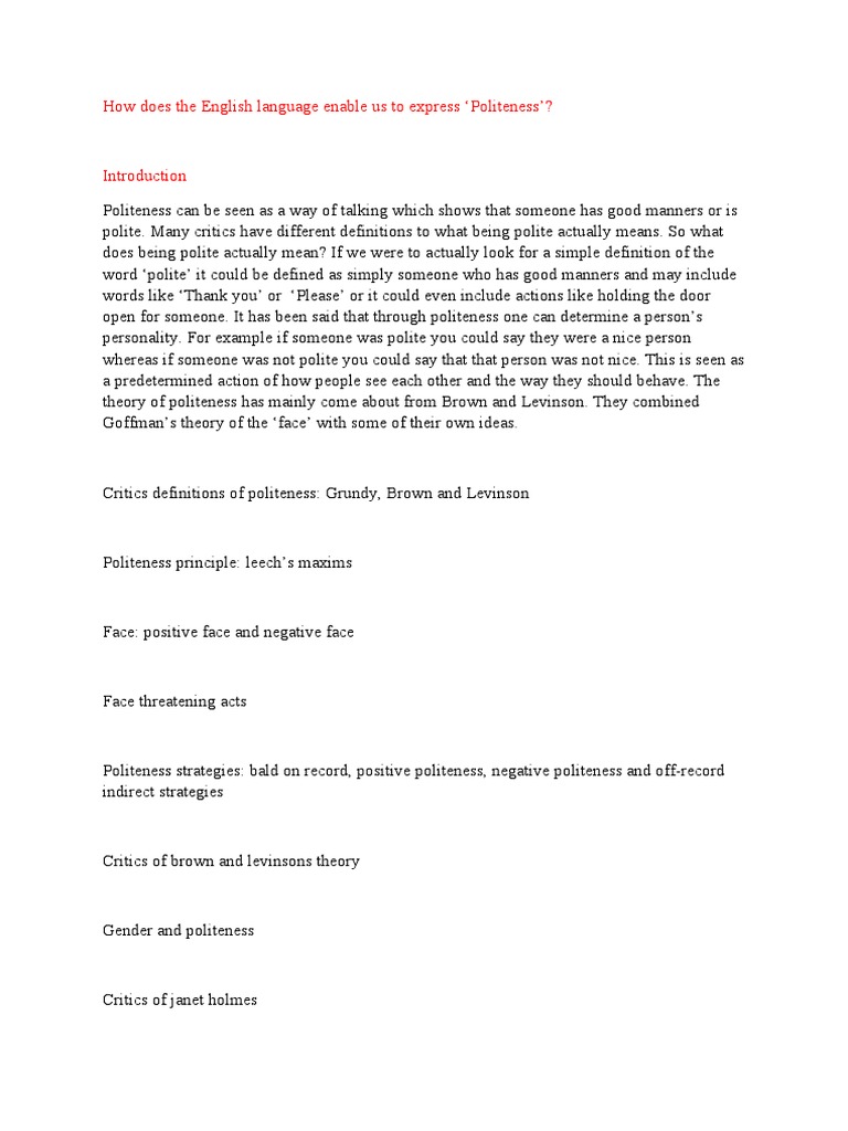 Understanding Politeness in English Language | PDF