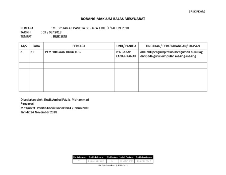 Borang Maklum Balas Matematik