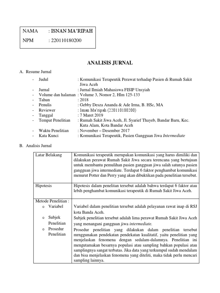 Analisis Jurnal Tentang Komunikasi Keperawatan Dan Budaya Pdf