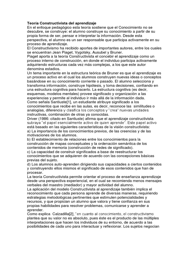 Teoría Constructivista del Aprendizaje | PDF | Constructivismo ...