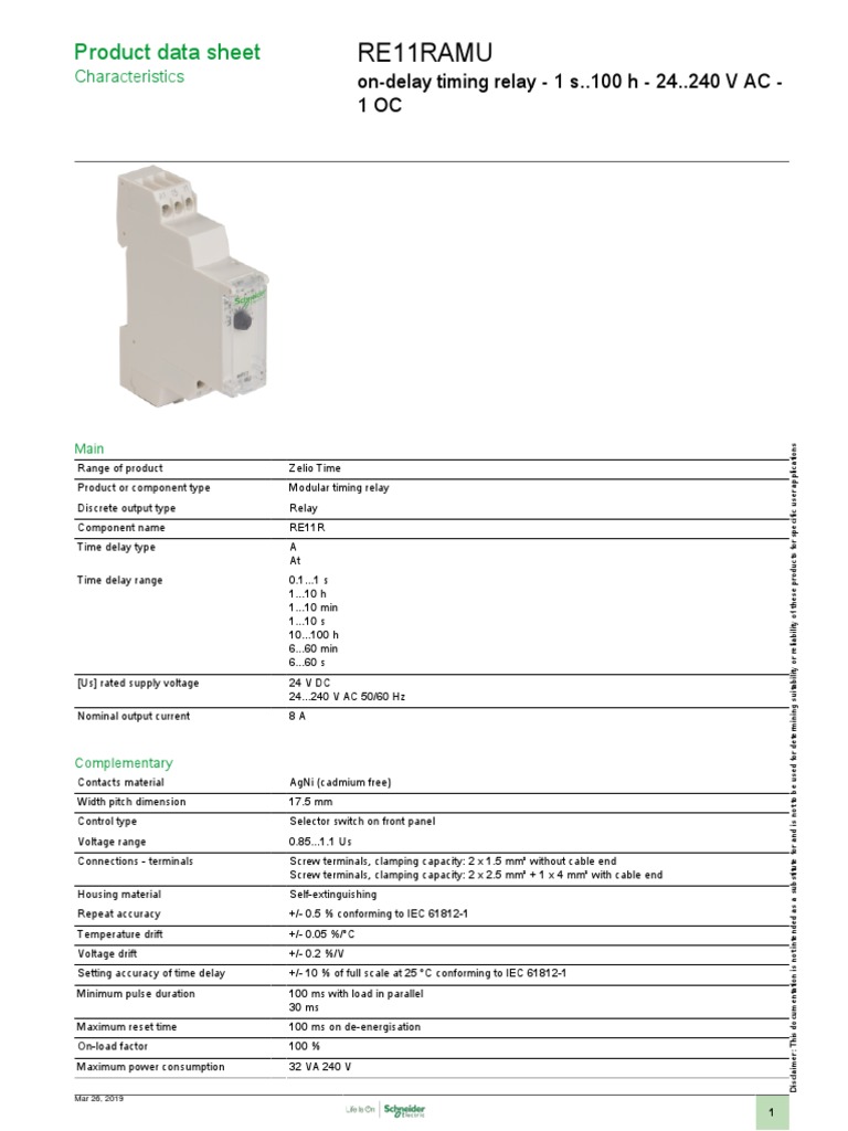 Zelio Timer Relays RE11RAMU PDF Relay Switch
