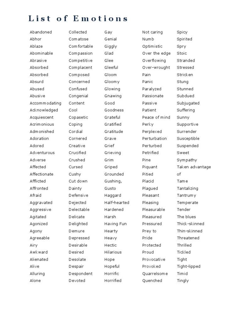 List of Emotions | PDF | Anxiety | Feeling