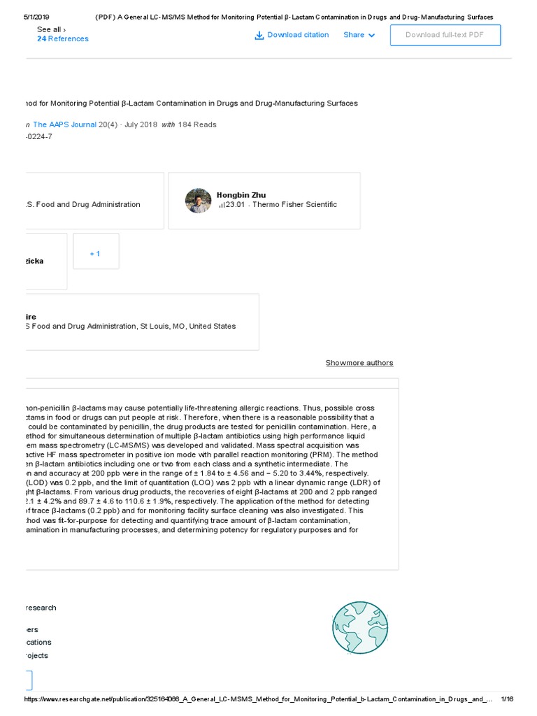 (PDF) a General LC-MS - MS Method for Monitoring Potential Β-Lactam ...