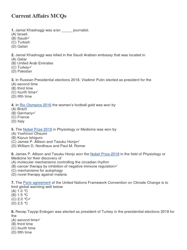 Current Affairs MCQs | PDF