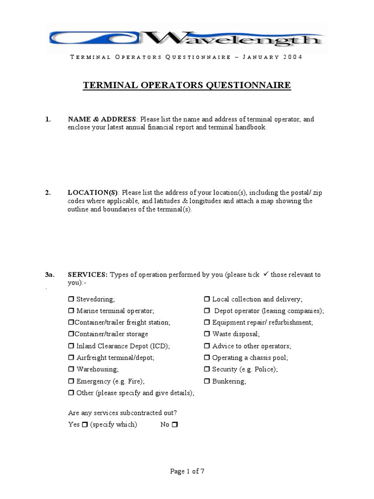 Terminal Operators Questionnaire 2004 | PDF | Insurance | Risk Management