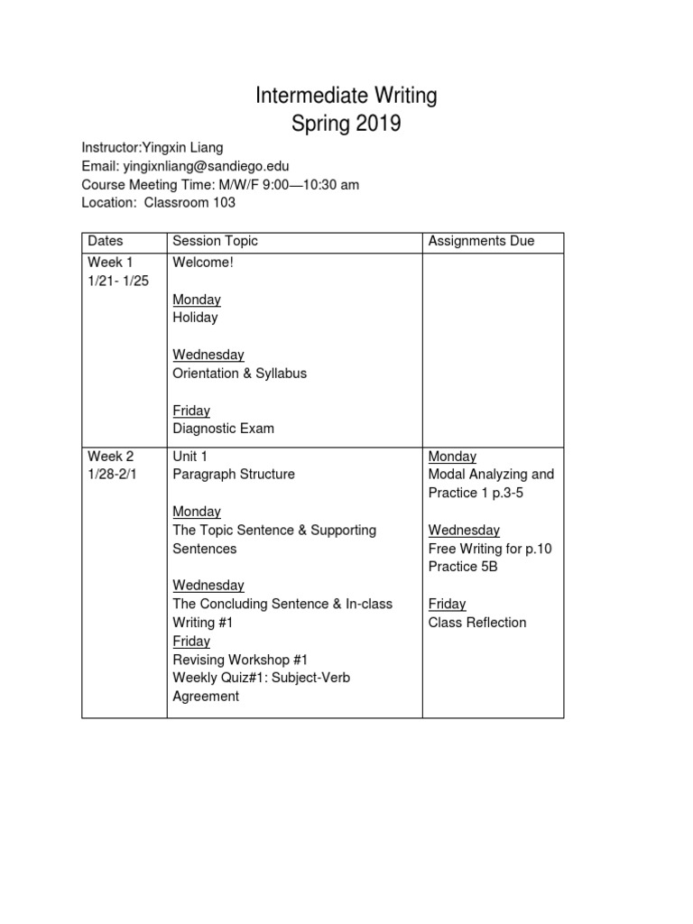 Intermediate Writing Course Overview | PDF | Essays | Cognition