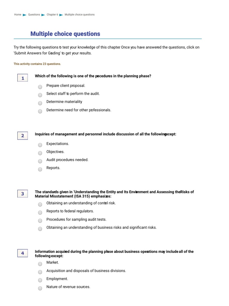 Multiple Choice Questions PDF | PDF | Financial Audit | Internal Control
