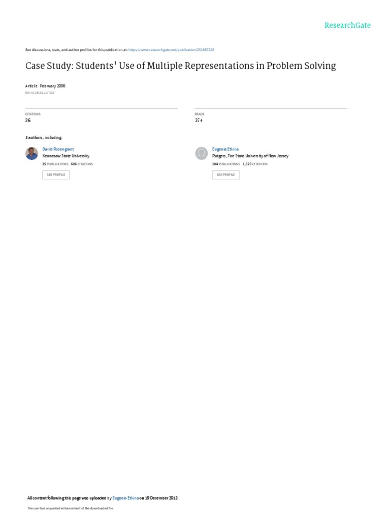 Case Study: Students' Use of Multiple Representations in Problem ...