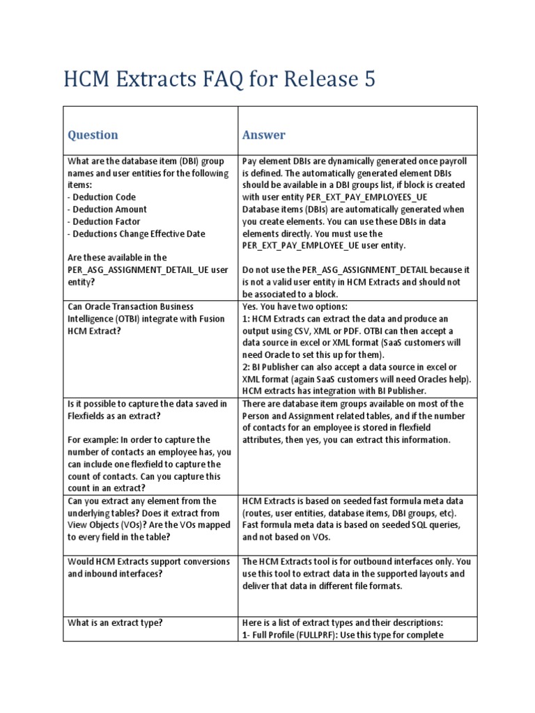 HCM Extracts User Entities Overview | PDF | Oracle Database | Databases