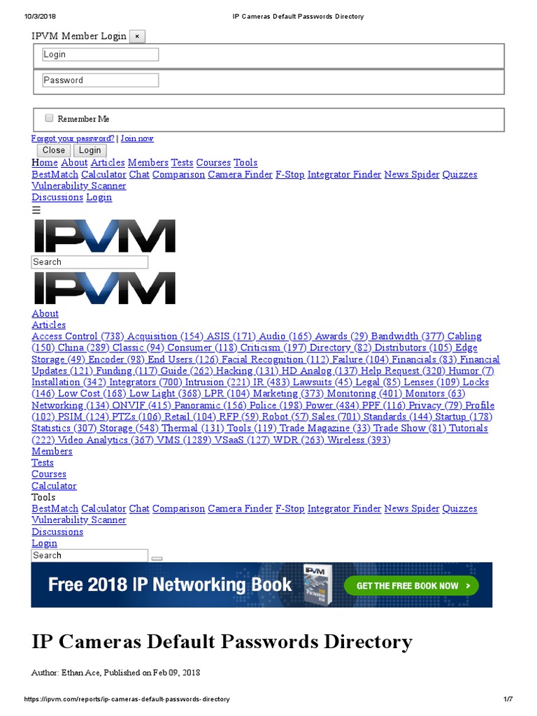 IP Cameras Default Passwords Directory PDF Superuser Computer