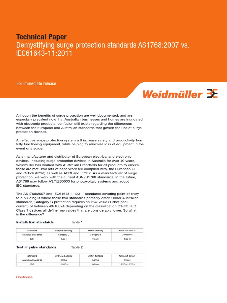 Demystifying Surge Protection Standards AS17682007 vs. IEC6164311