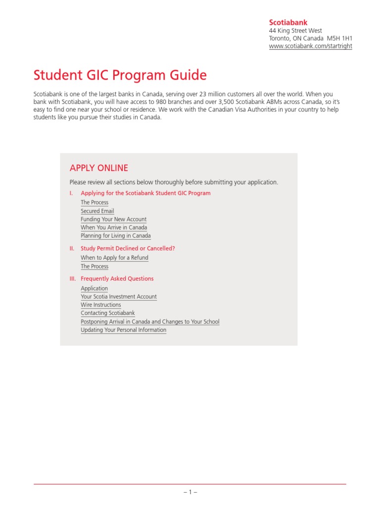 Scotiabank GIC Program Guide 2018 PDF Wire Transfer Deposit Account