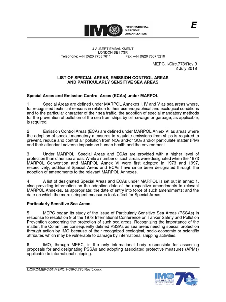 List of Special Areas, Emission Control Areas and Particularly ...