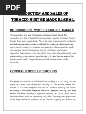 production and sale of tobacco must be made illegal Production and Sales of Tobacco Must Be Made Illegal | PDF | Cigarette