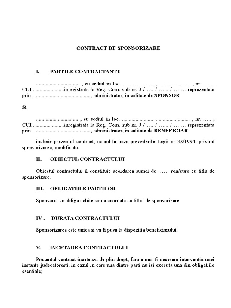 Anexa 28 Model Contract Sponsorizare