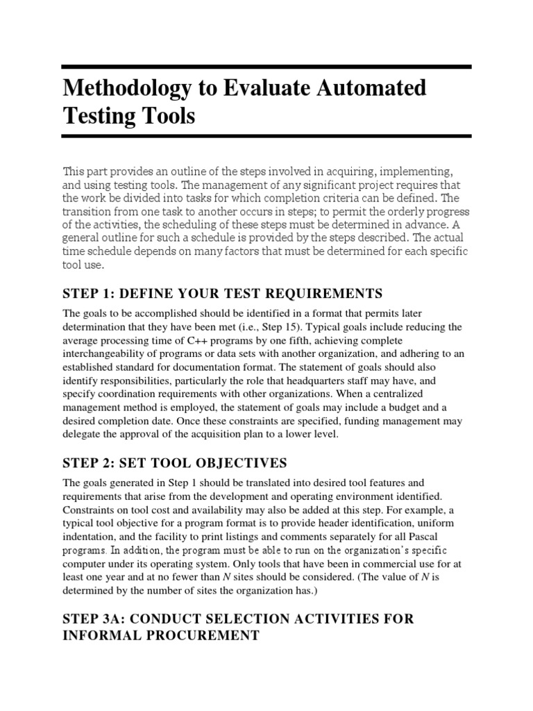 Evaluating Automated Testing Tools Methodology | PDF | Procurement ...