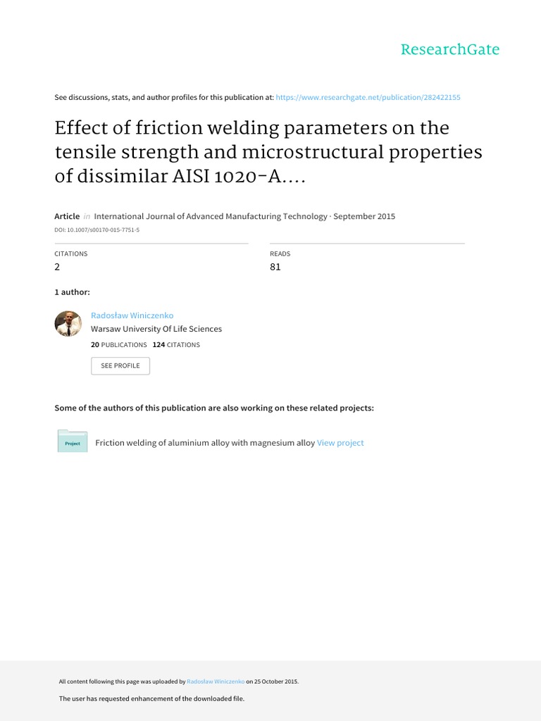 Effect of Friction Welding Parameters On The Tensile Strength and ...