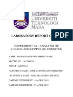 Laboratory Report Chm421: Experiment 6A: Analysis of Bleach and Copper (Ii) Unknown