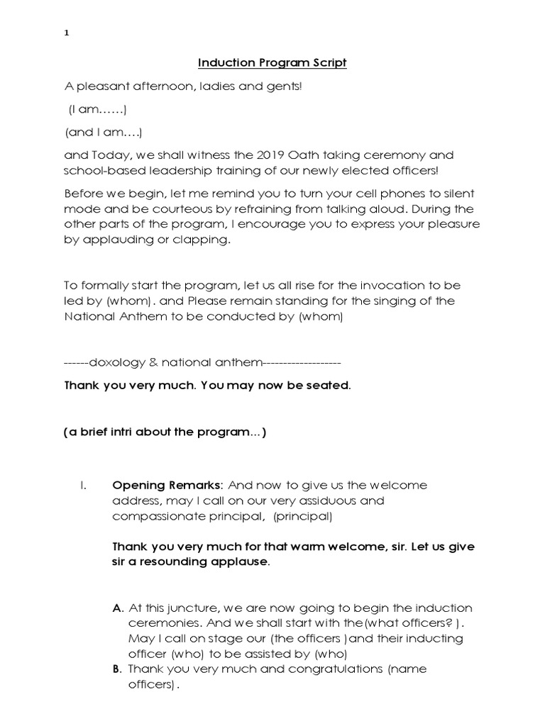 Script For Induction Program | PDF | Leisure