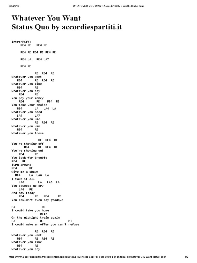 Whatever You Want Accordi 100 Corretti Status Quo British Musical Groups Musical Forms