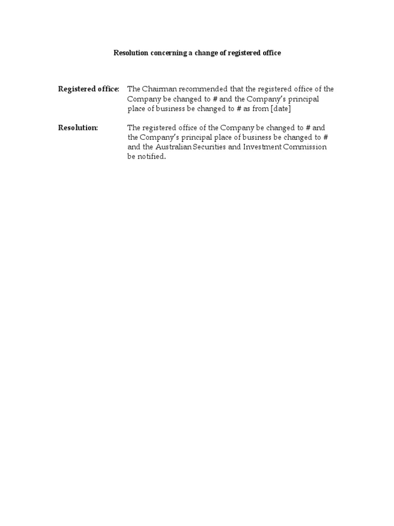 Resolution to Change Registered Office | PDF