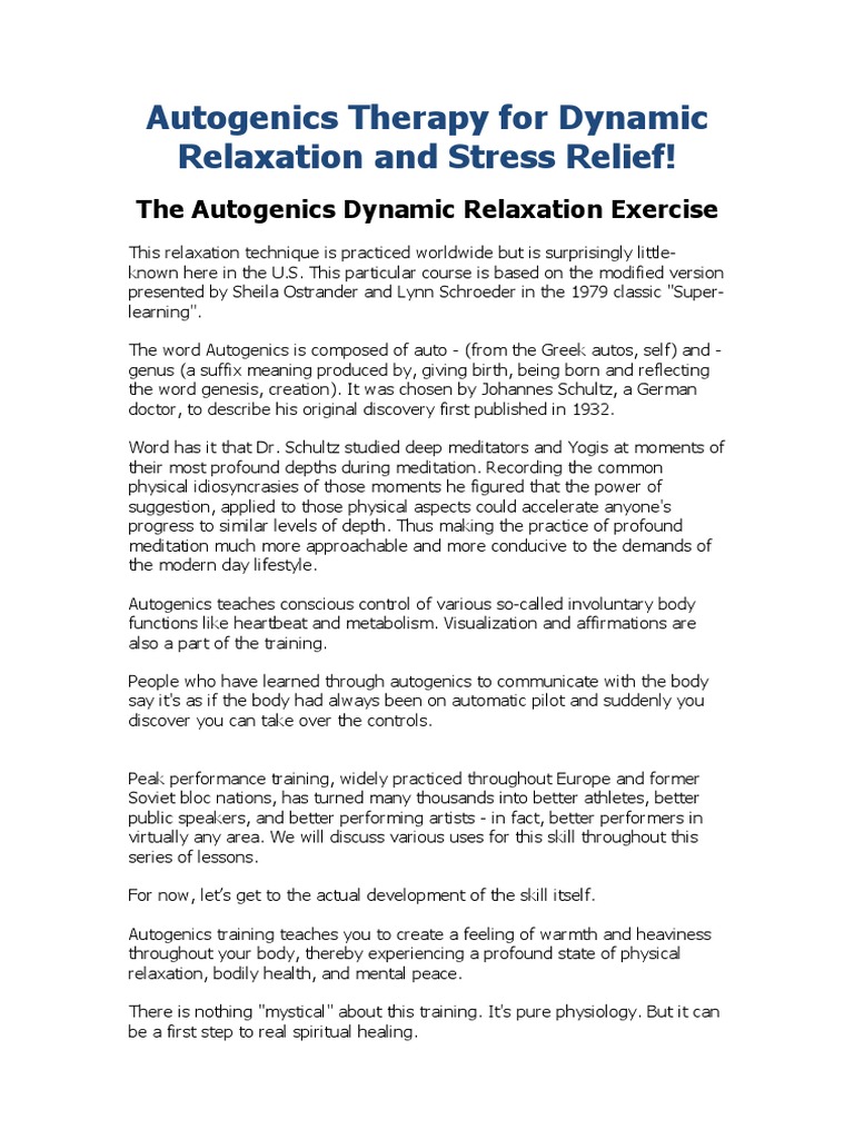 Autogenics Therapy For Dynamic Relaxation and Stress Relief PDF | PDF ...