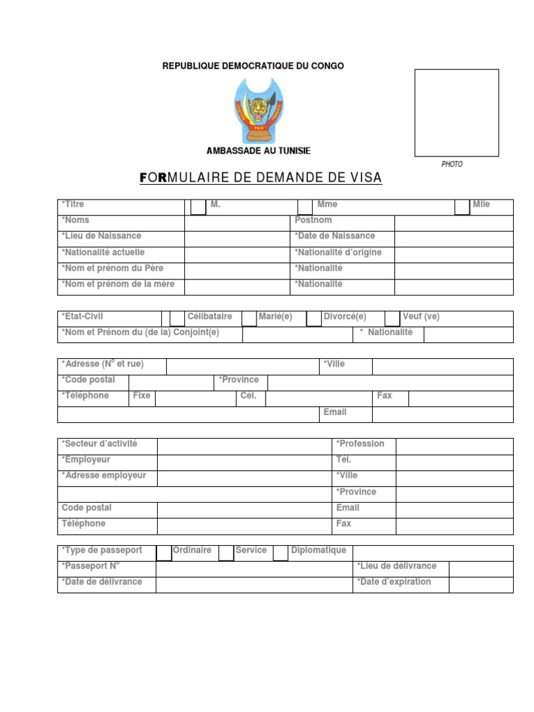 Bon Formulaire Visa Congo Visa (Document) République démocratique