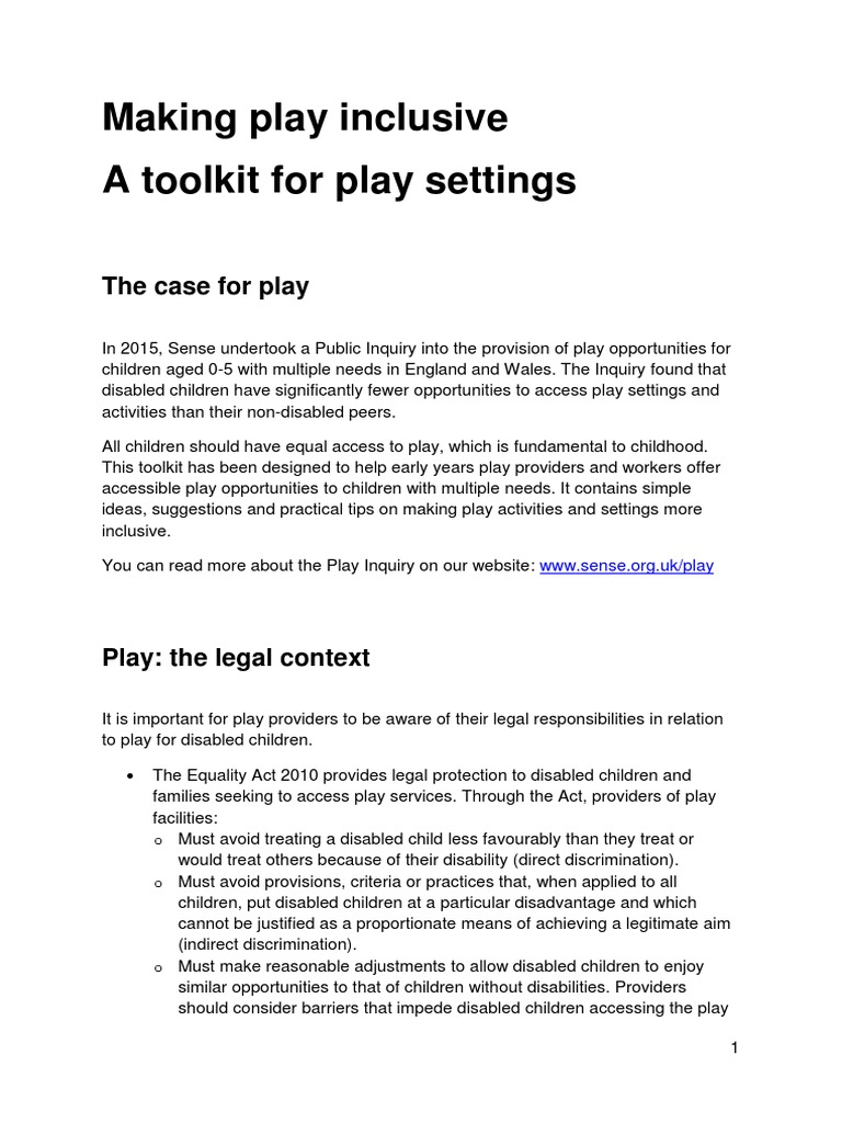 Inclusive Play Toolkit for Providers | PDF | Child Care | Relationships